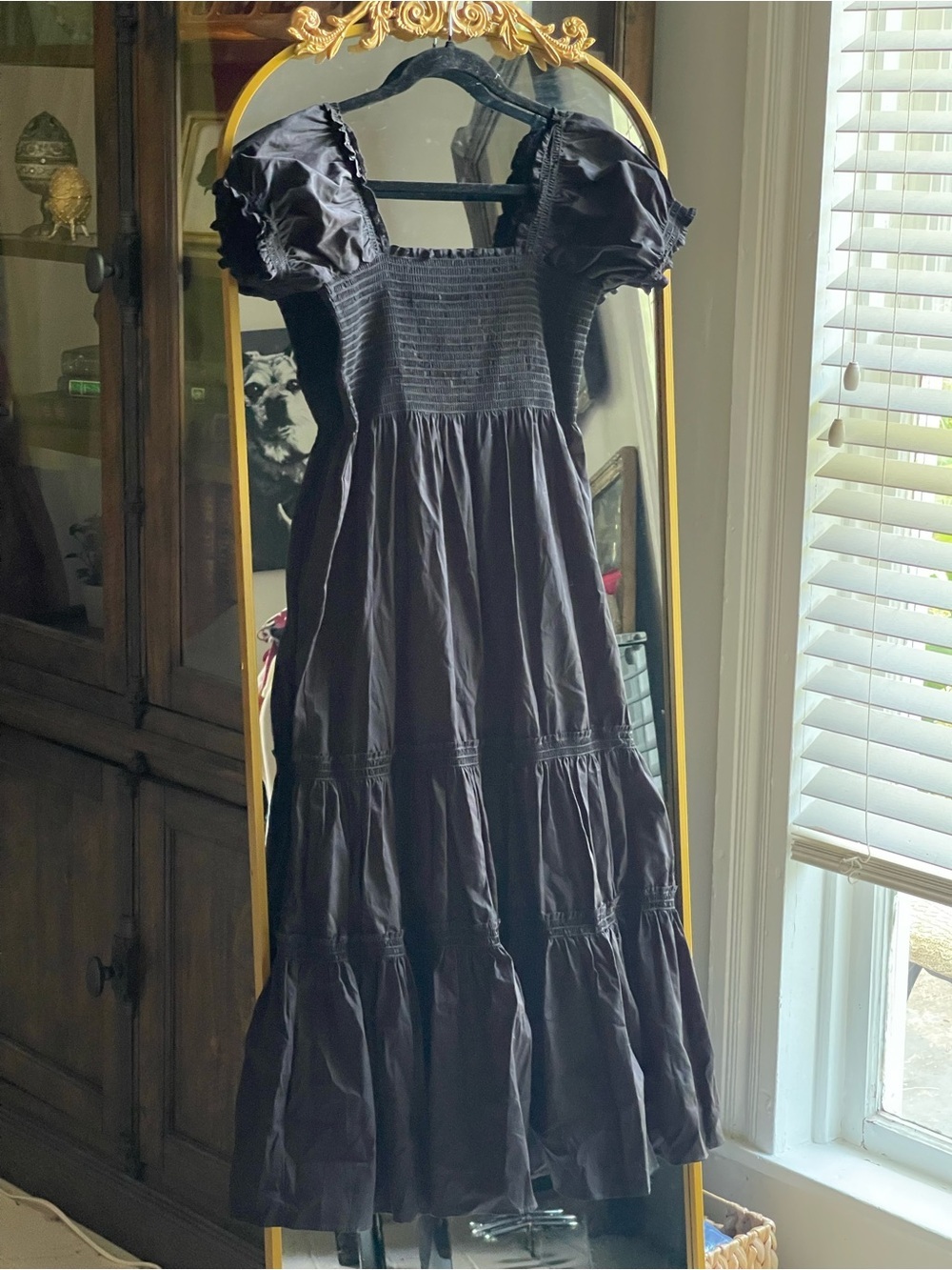Few Moda o.p.t. 100% Cotton Smocked Black Puff Sleeve Tiered Midi Dress